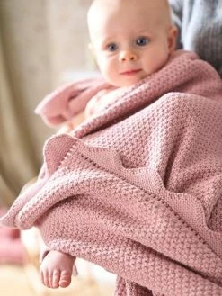 Couverture Bébé Tricot Point De Riz En Coton Rose - Vertbaudet -Philips Shop couverture bebe tricot point de riz en coton 1