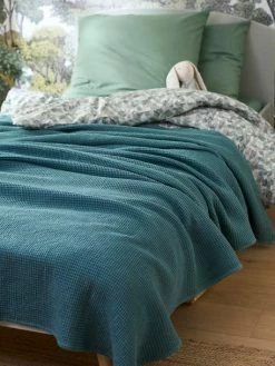 Couvre-lit Nid D'abeille Gaufrette Bleu Vert - Vertbaudet -Philips Shop couvre lit nid dabeille gaufrette 2