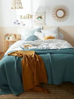 Couvre-lit Nid D'abeille Gaufrette Bleu Vert - Vertbaudet -Philips Shop couvre lit nid dabeille gaufrette 3