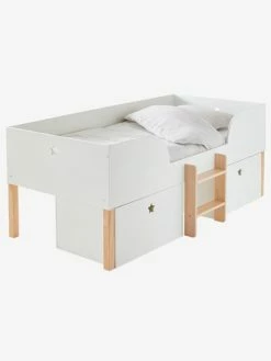 Lit En Hauteur Avec Rangements GRANDE OURSE Blanc / Bois - Vertbaudet