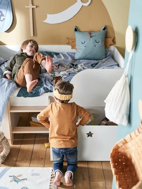 Lit En Hauteur Avec Rangements GRANDE OURSE Blanc / Bois - Vertbaudet 8 Lit En Hauteur Avec Rangements GRANDE OURSE Blanc / Bois - Vertbaudet – Image 6