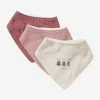 Lot De 3 Bavoirs Bandanas En Gaze De Coton / éponge Rose Grenier - Vertbaudet